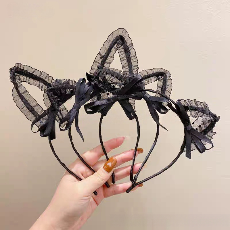 Hair Net Invisible - Gotik Fırfırlı Örgü Kedi Kulak Saç