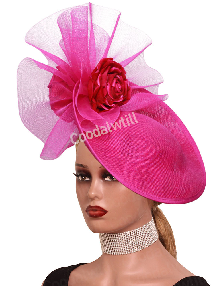 Hair Net Invisible - Düğün Çiçek Fascinator Şapkalar Kırmızı Örgü