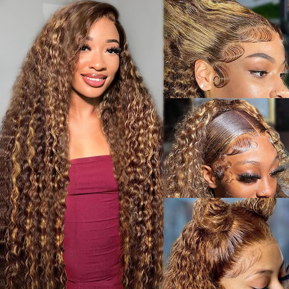 Lace Front Wig - 36 İnç Derin Dalgalı P4/27 Röfleli
